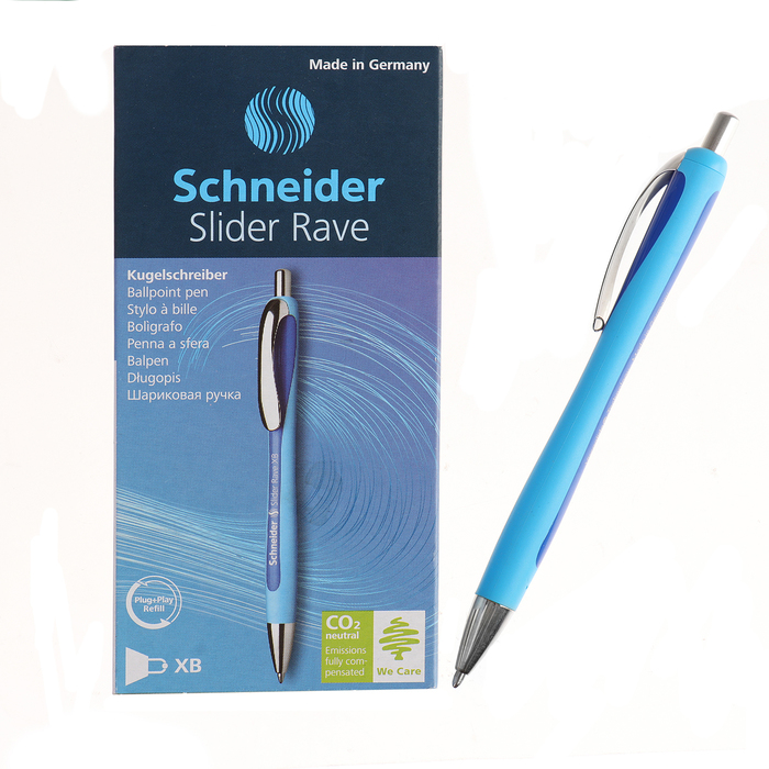 Ручка шариковая автоматическая Schneider Rave 1.4 антискользящий корпус Soft, металлический клип, масляная основа, синяя