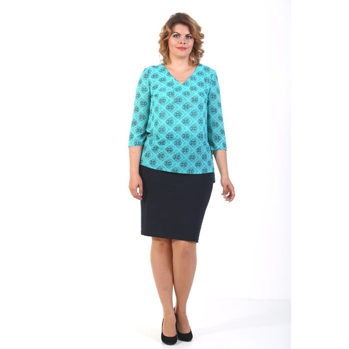 Блузка женская, размер 54, бирюзовый принт 309В1396