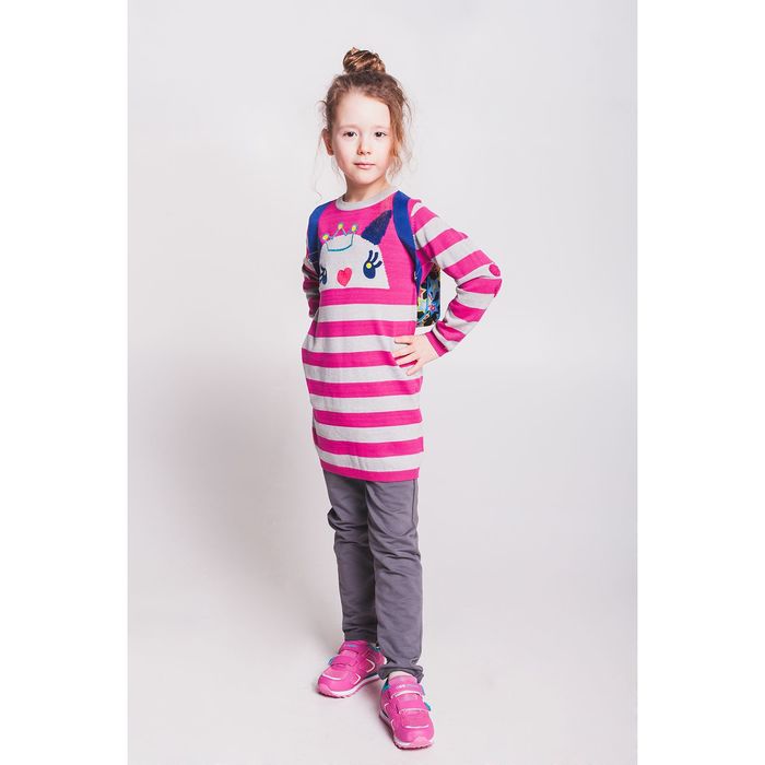 Платье для девочки, рост 104 см (56), цвет розовый/серый меланж