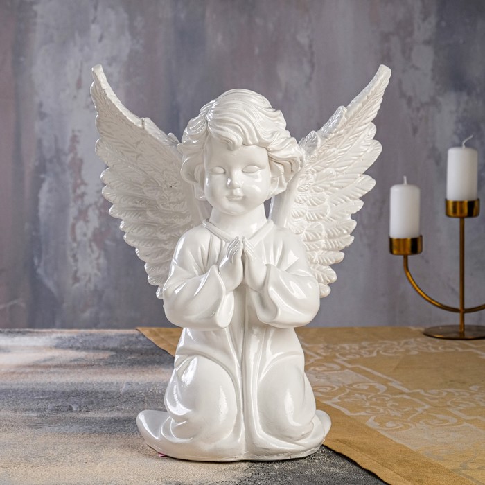 фото Статуэтка "ангел с крыльями", белая, 35 см premium gips