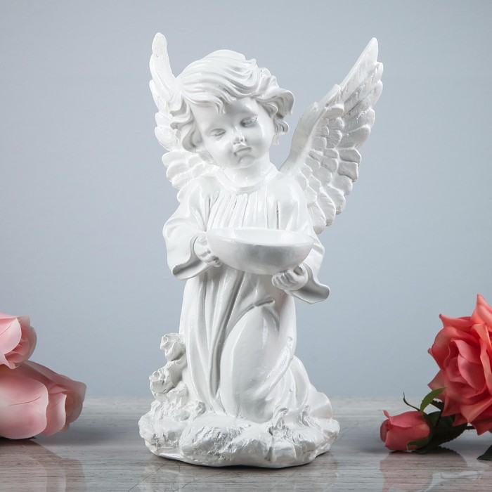 Статуэтка "Ангел с пиалой" белая