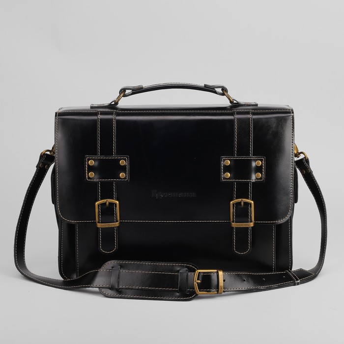 Портфель мужской, 1 отдел, 3 наружных кармана, длинный ремень, цвет коричневый