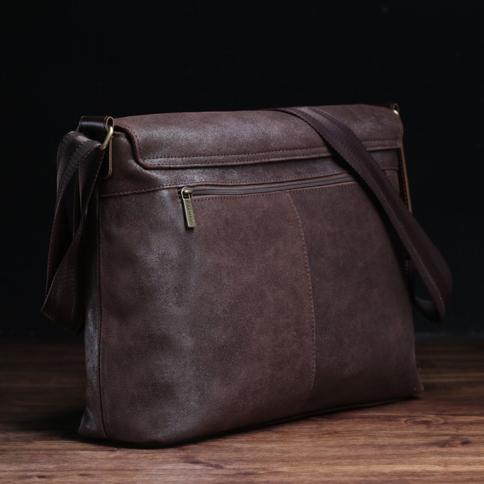 Сумка мужская, 1 отдел, наружный карман, длинный ремень, цвет чёрный