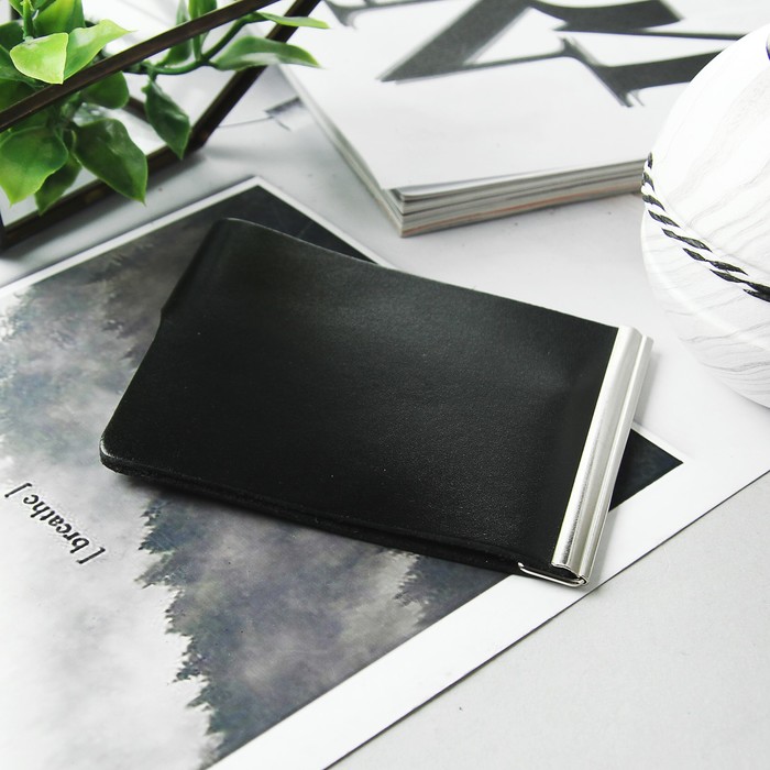 Зажим для купюр, натуральная кожа, цвет чёрный