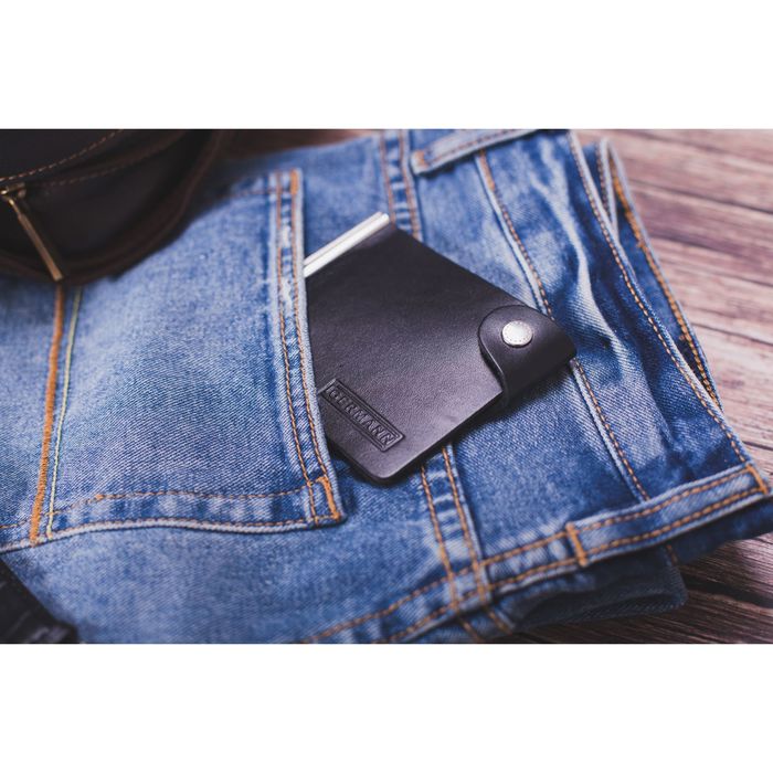 Зажим для купюр, натуральная кожа, цвет чёрный