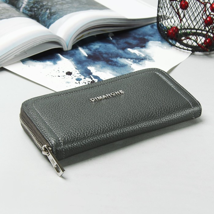 Кошелёк женский на молнии, 4 отдела, отдел для монет, цвет серый