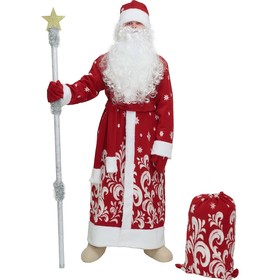 Карнавальный костюм "Дед Мороз", шуба, шапка, варежки, пояс, мешок, р-р 52-54, рост 182 см