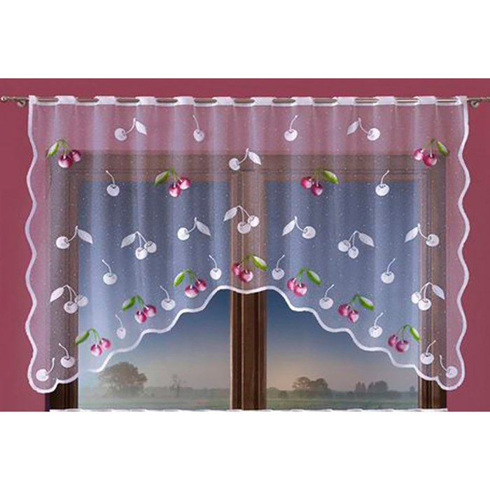 Штора для кухни Wisienki 220х120 см цв.белый, на люверсах, пэ 100%