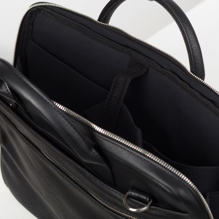 Сумка мужская на молнии, 1 отдел, 3 наружных кармана, длинный ремень, цвет чёрный