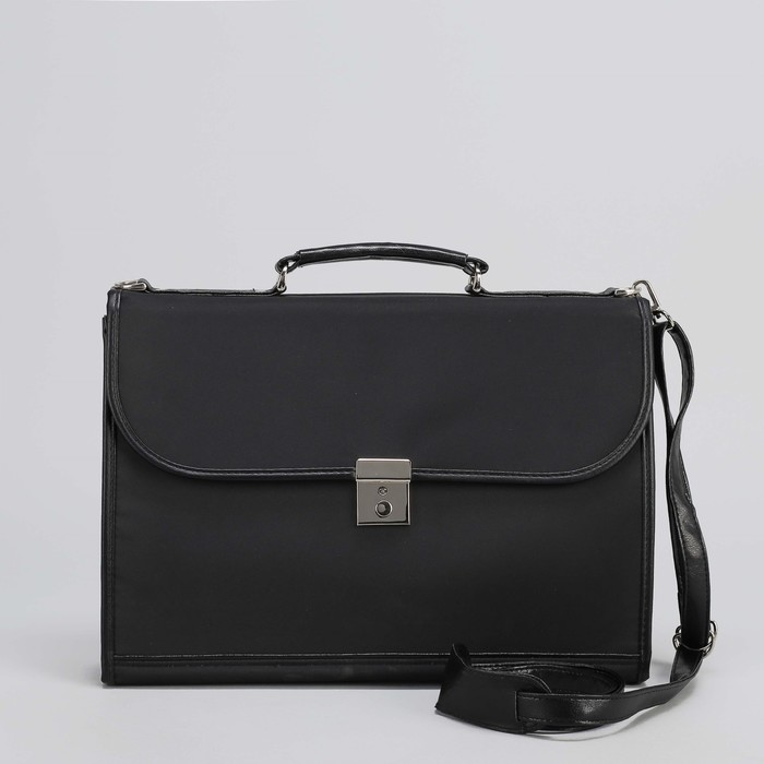 Сумка-портфель мужская на замке "Мобиле", 3 отдела, длинный ремень, цвет чёрный