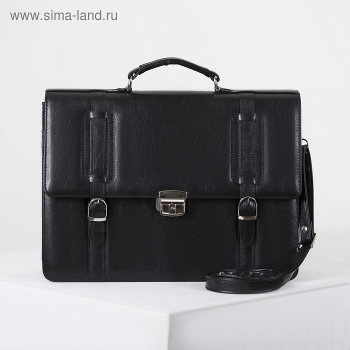 фото Сумка-портфель мужская на молнии, 3 отдела, длинный ремень, цвет чёрный алекс