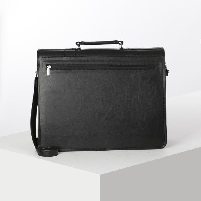 Сумка-портфель мужская на замке "Бизнес-2М", 3 отдела, 2 наружных кармана, длинный ремень, цвет чёрный