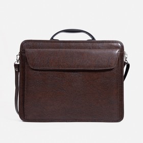 Сумка-портфель мужская на молнии, 3 отдела, наружный карман, длинный ремень, цвет коричневый