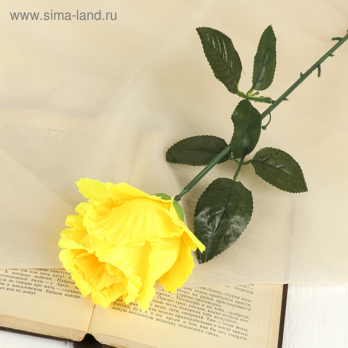 Цветы искусственные Резная роза 7*53 см, жёлтая