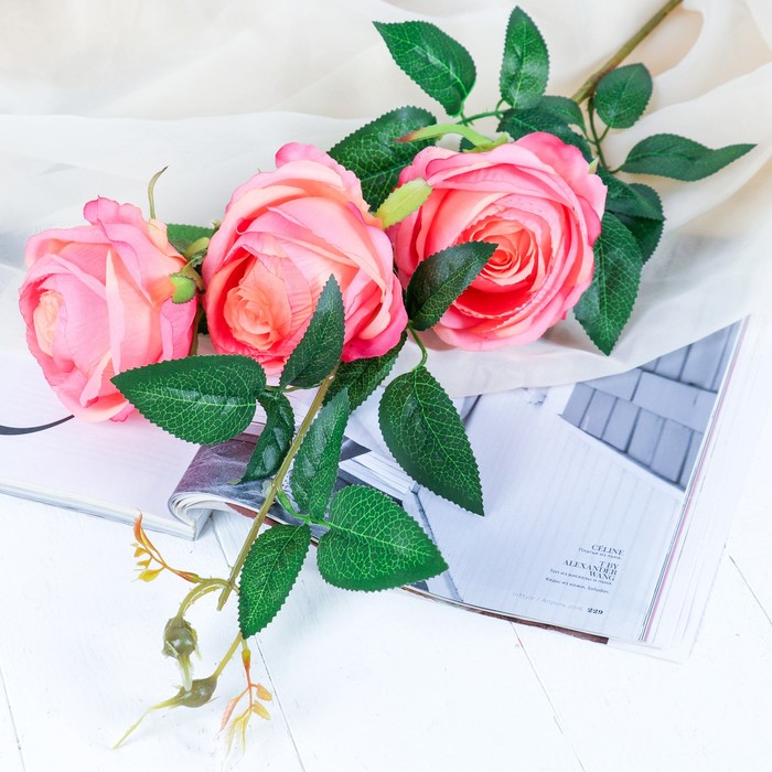 Цветы искусственные "Роза" три бутона, персиковая