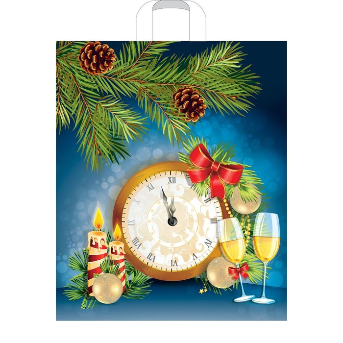 Пакет "Новогодние часы", полиэтиленовый с петлевой ручкой, 45х38, 60 мкм