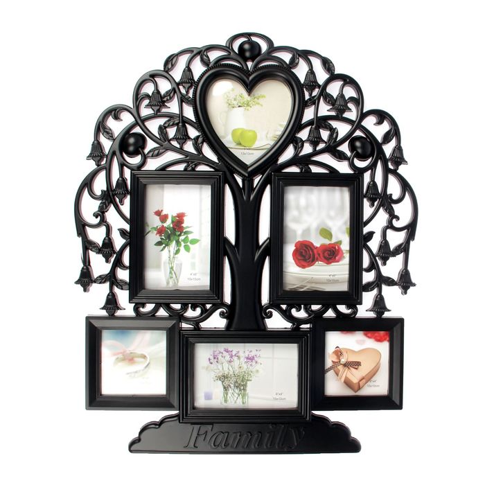 Фоторамка на 6 фото 10х15 см, 13х13 см, 10х10 см "Семейное древо" чёрная