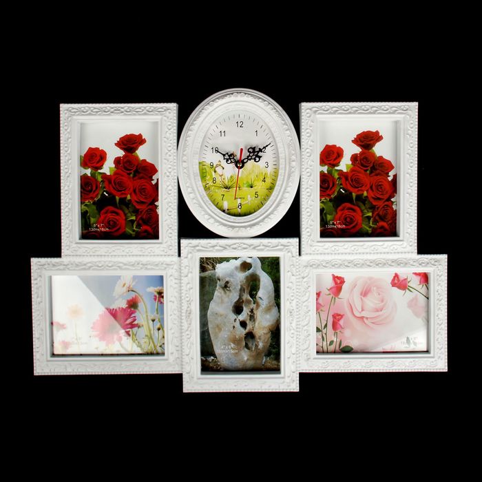 Фоторамка с часами на 5 фото 13х18 см "Семейная" белая