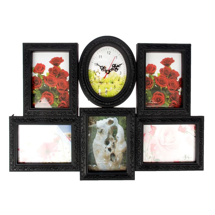 Фоторамка с часами на 5 фото 13х18 см "Семейная" чёрная