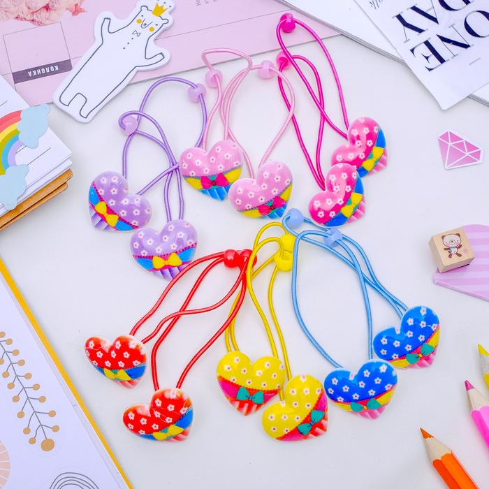 Резинка для волос "Бантик" (цена за пару) сердечки микс