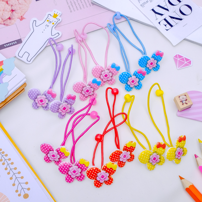 Резинка для волос "Розочка" (цена за пару) бабочки микс