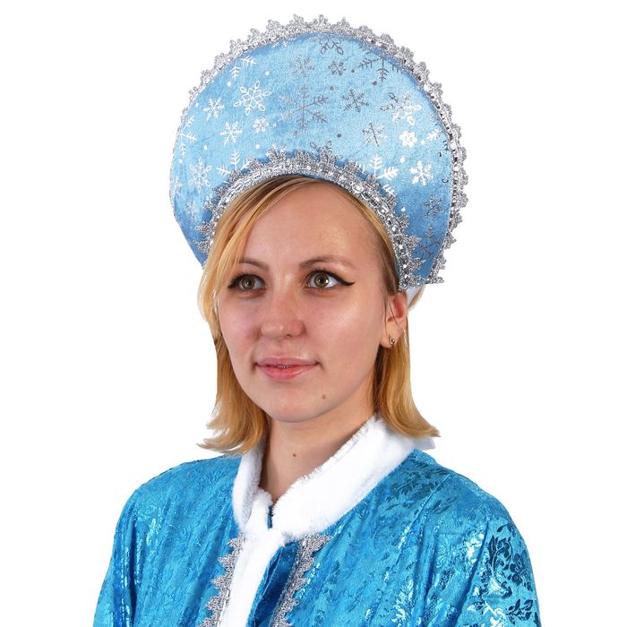 Кокошник "Серебряные снежинки", цвет голубой