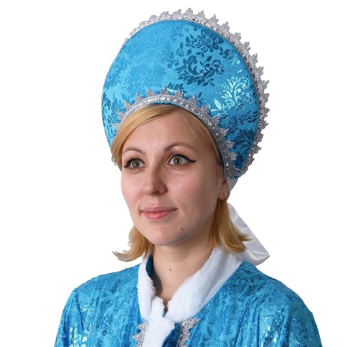 Кокошник "Узоры", цвет голубой