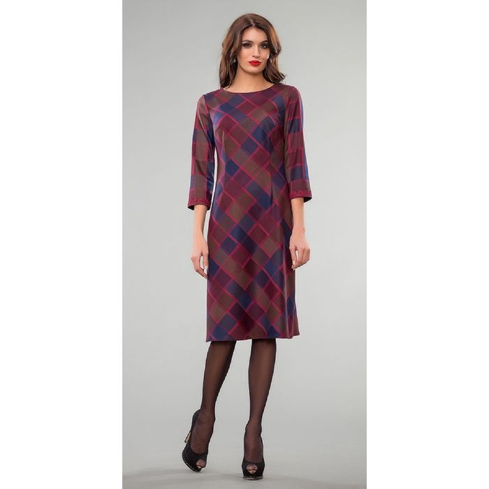 Платье женское, размер 52, цвет бордовый+синий 499