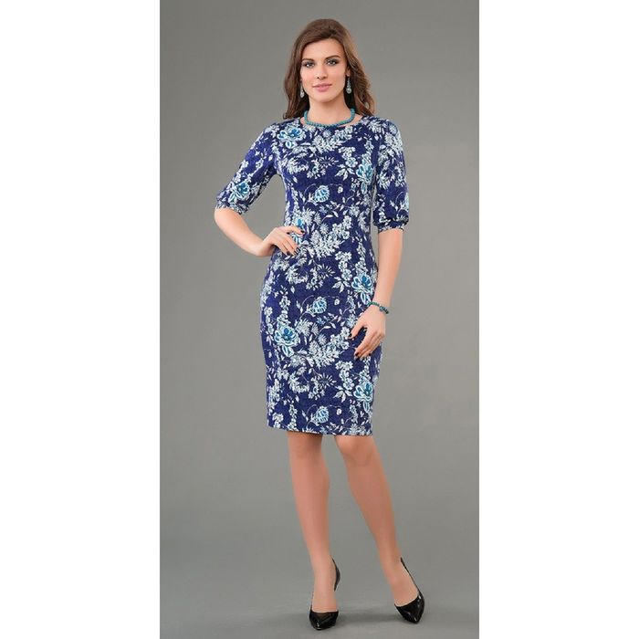 Платье женское, размер 48, цвет белый+бирюзовый 461