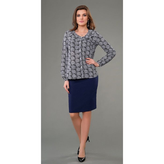 Блуза женская, размер 46, цвет тёмно-синий+серый 230