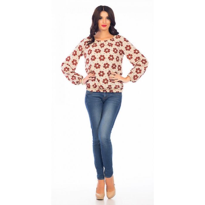 Блуза женская, размер 46, цвет бежевый+принт 268-1