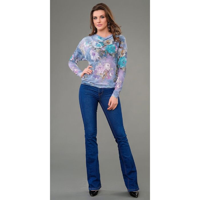 Блуза женская, размер 50, цвет голубой+сиреневый 216