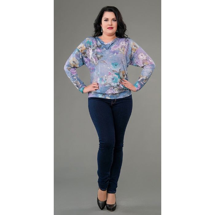 Блуза женская, размер 52, цвет голубой+сиреневый 2160