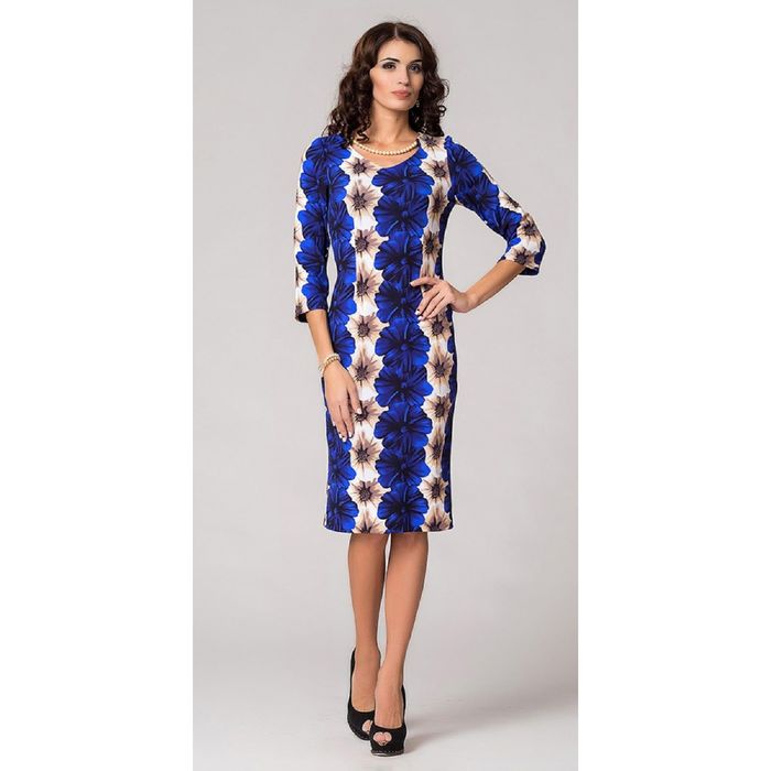 Платье женское, размер 54, цвет синий+белый+бежевый 415-1