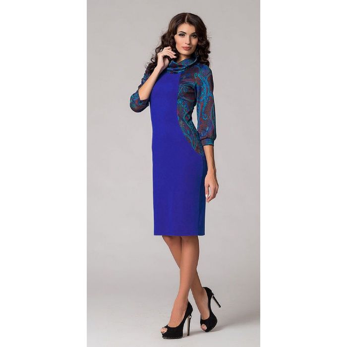 Платье женское, размер 44, цвет синий электрик+принт 429