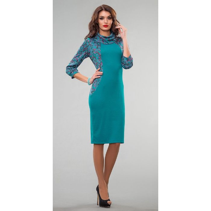 Платье женское, размер 44, цвет бирюзовый+серый 429-3