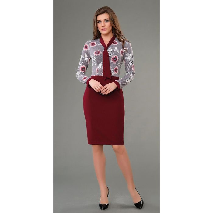 Платье женское, размер 50, цвет бордовый+серый 495