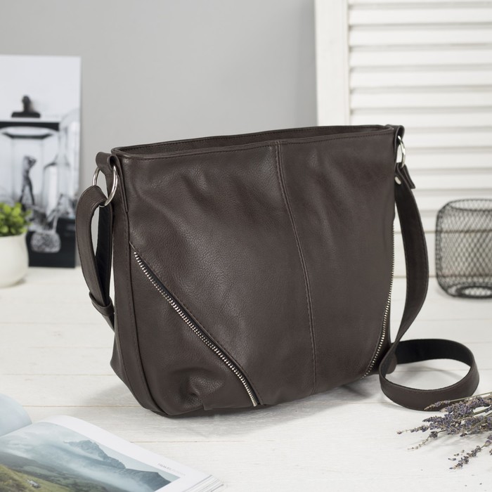 Сумка женская на молнии, 1 отдел, наружный карман, длинный ремень, цвет коричневый