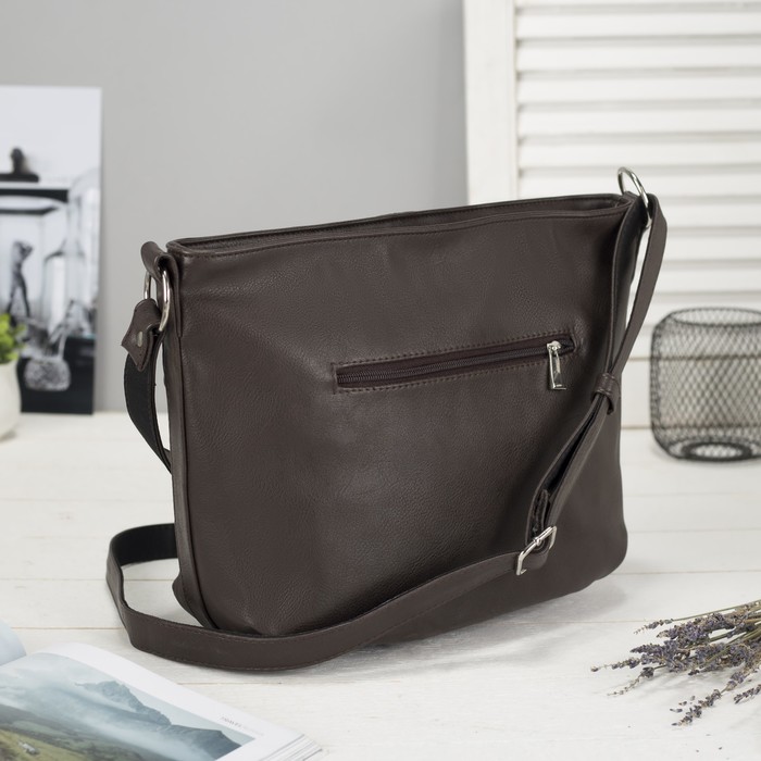 Сумка женская на молнии, 1 отдел, наружный карман, длинный ремень, цвет коричневый