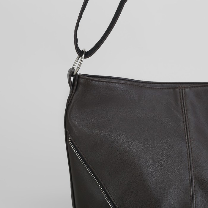 Сумка женская на молнии, 1 отдел, наружный карман, длинный ремень, цвет коричневый