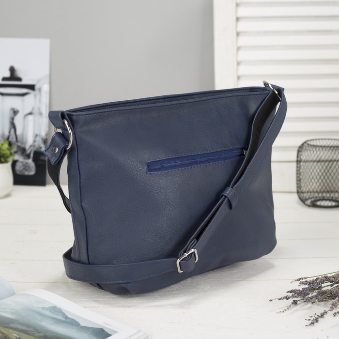 Сумка женская на молнии, 1 отдел, наружный карман, длинный ремень, цвет синий