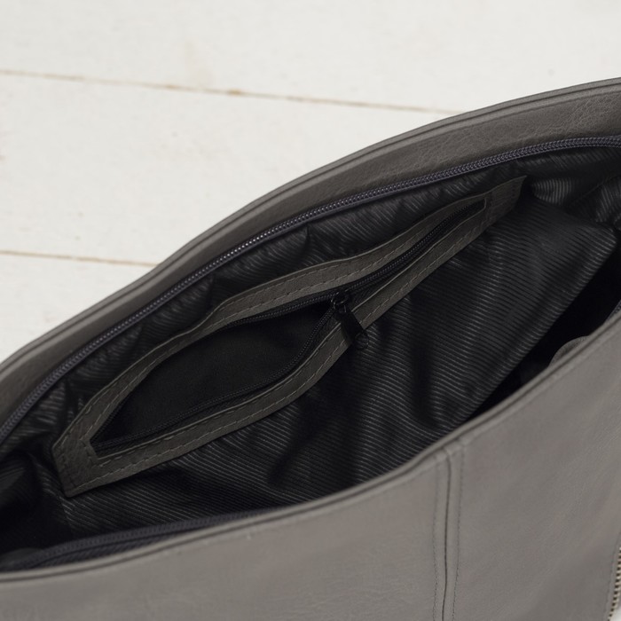 Сумка женская на молнии, 1 отдел, наружный карман, длинный ремень, цвет серый