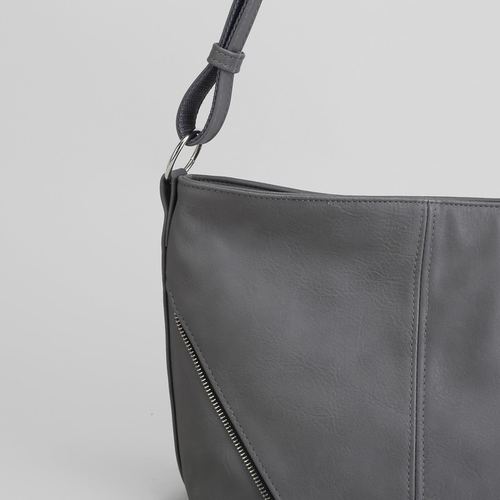 Сумка женская на молнии, 1 отдел, наружный карман, длинный ремень, цвет серый