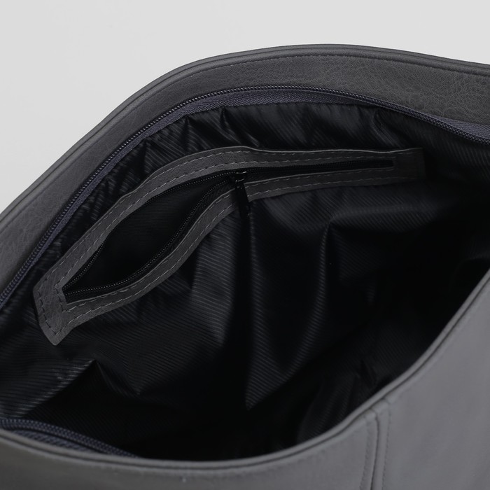 Сумка женская на молнии, 1 отдел, наружный карман, длинный ремень, цвет серый