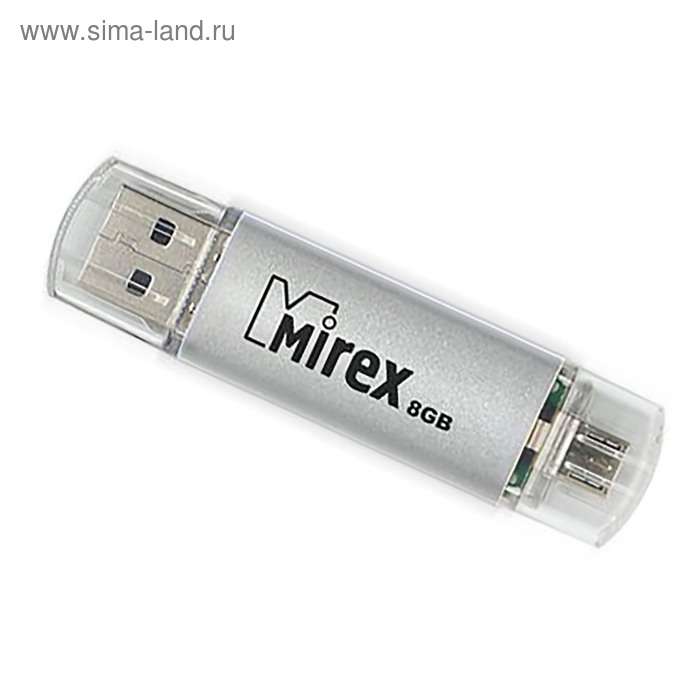 

Флешка OTG Mirex SMART silver, 8 Гб, USB2.0, USB/micro USB, чт до 25 Мб/с, зап до 15 Мб/с
