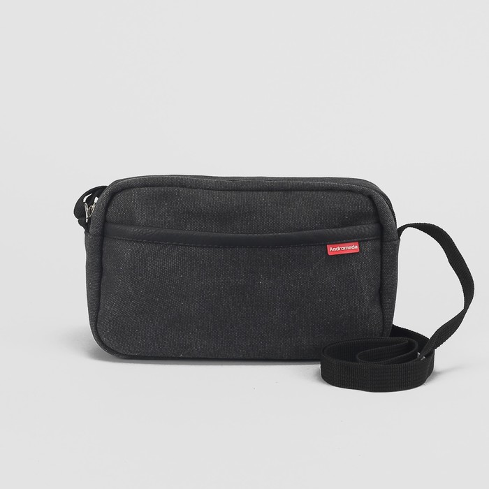 Сумка мужская на молнии, 1 отдел, наружный карман, длинный ремень, цвет чёрный