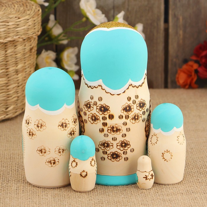 Матрёшка «Храмы», выжигание, зелёный платок, 5 кукольная, 17 см, люкс