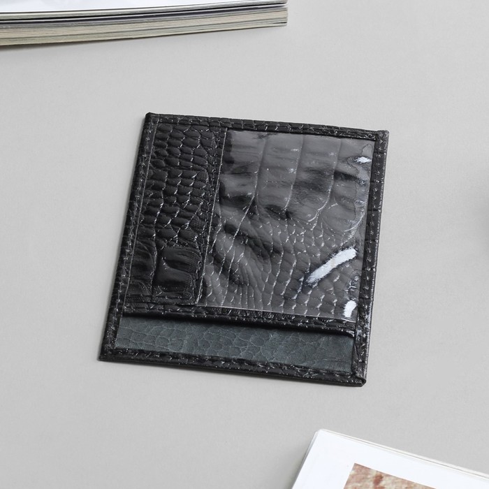 Обложка для автодокументов с пластиковым окном, кайман, цвет чёрный