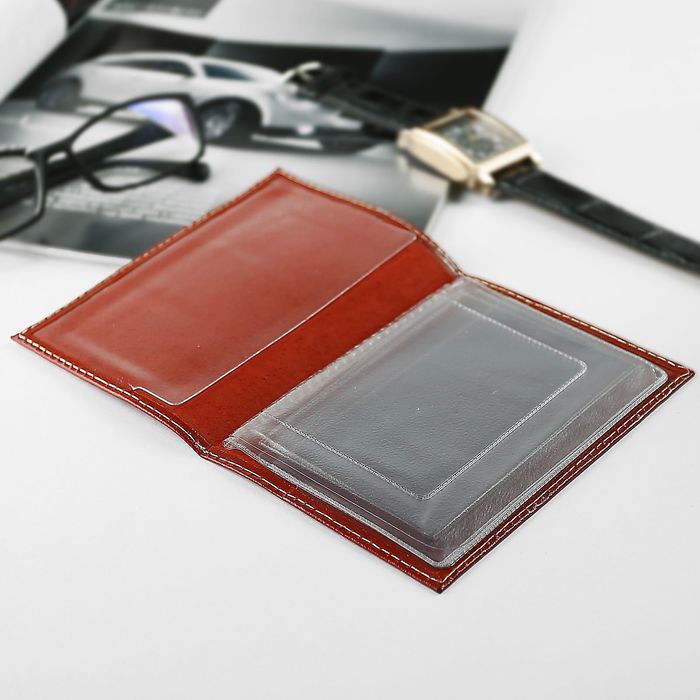 Обложка для автодокументов, анилин красный