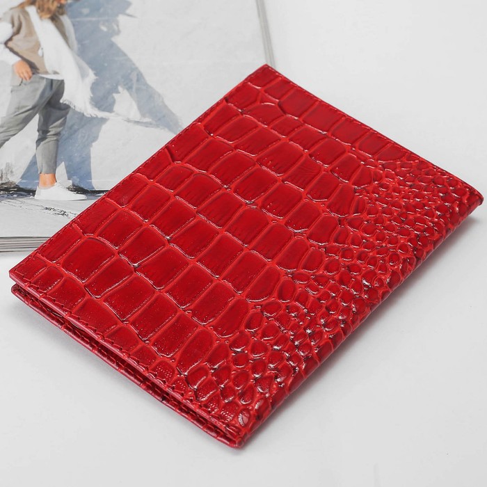 Обложка для автодокументов, крокодил, цвет красный